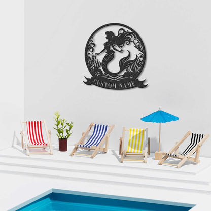 Custom Mermaid Metal Wall Art with Led Light, Mermaid Wall Art, Mermaid Lover Gift, Beach House Decor, Mermaid Tail Name Sign