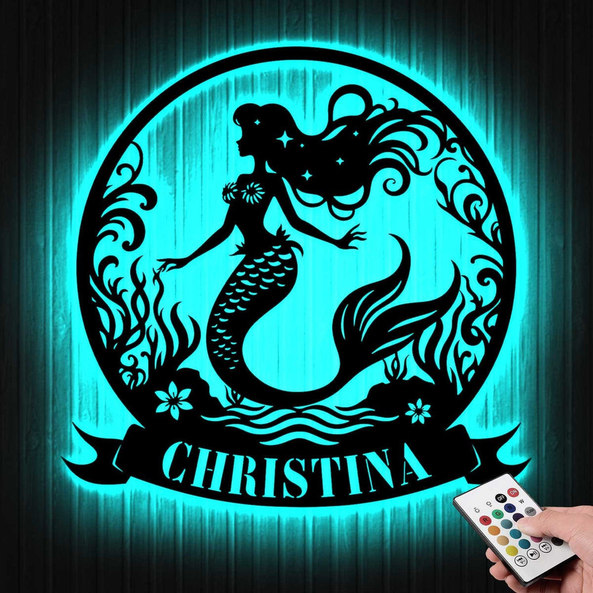 Custom Mermaid Metal Wall Art with Led Light, Mermaid Wall Art, Mermaid Lover Gift, Beach House Decor, Mermaid Tail Name Sign