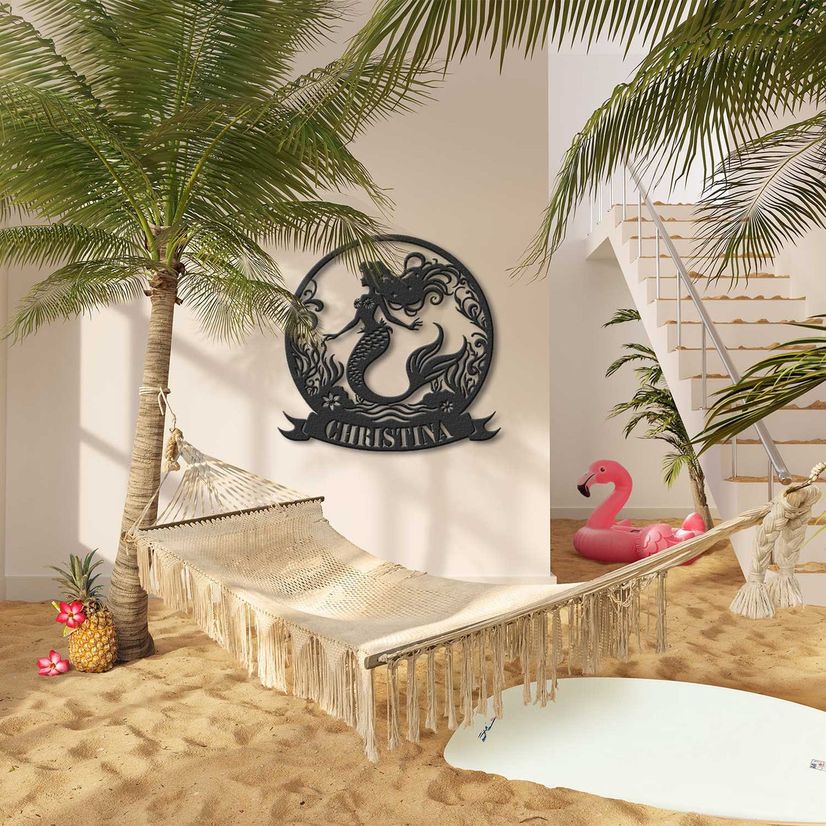 Custom Mermaid Metal Wall Art with Led Light, Mermaid Wall Art, Mermaid Lover Gift, Beach House Decor, Mermaid Tail Name Sign
