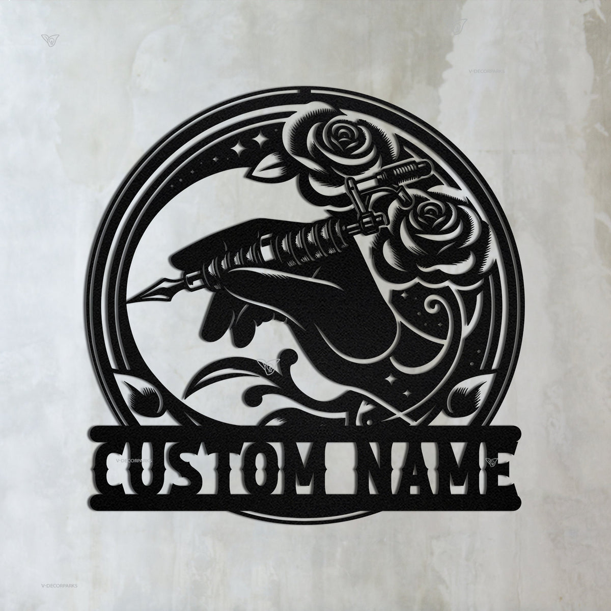 Custom Tattoo Machine Metal Sign with LED Light, Tattoo Artist Gift, Tattoo Shop Decor, Tattoo Studio Wall Decor, Ink Studio Name Sign