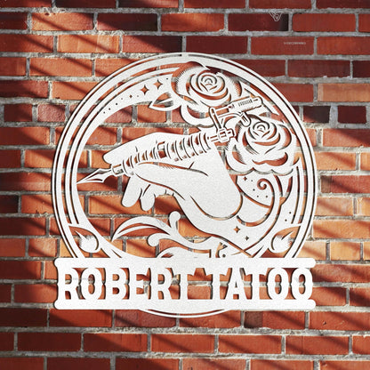 Custom Tattoo Machine Metal Sign with LED Light, Tattoo Artist Gift, Tattoo Shop Decor, Tattoo Studio Wall Decor, Ink Studio Name Sign
