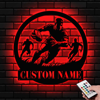 Custom Rugby Metal Wall Art with LED lights, Rugby Metal Sign, Rugby Player Gift, Gift for Him, Sports Sign, Rugby Player Name Sign