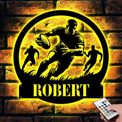 Custom Rugby Metal Wall Art with LED lights, Rugby Metal Sign, Rugby Player Gift, Gift for Him, Sports Sign, Rugby Player Name Sign