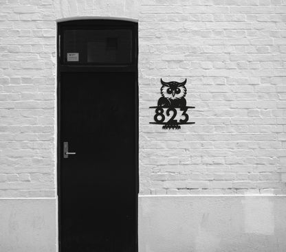 Custom Owl Metal Address Sign - Personalized Modern House Number Plaque, Unique Outdoor Wall Decor