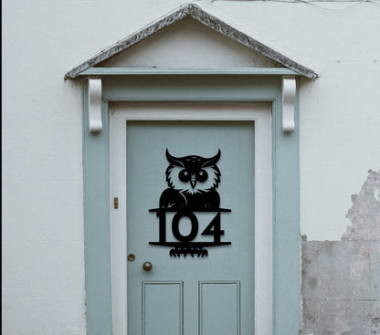 Custom Owl Metal Address Sign - Personalized Modern House Number Plaque, Unique Outdoor Wall Decor