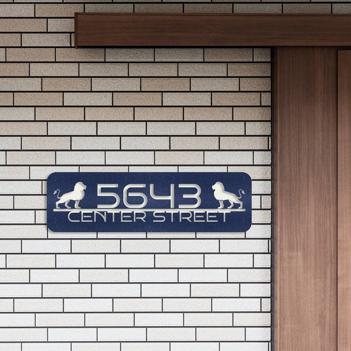 Custom Metal House Number Sign with Lion