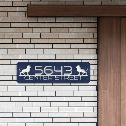Custom Metal House Number Sign with Lion