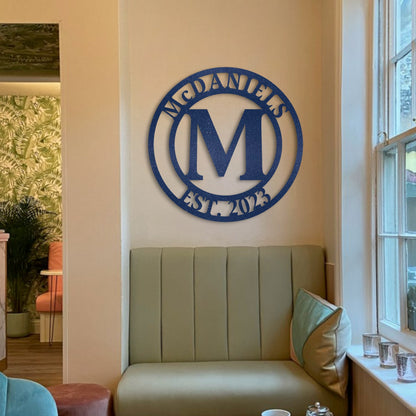 Custom Metal Monogram Sign, Family Name, Established Date, Steel Wall Art