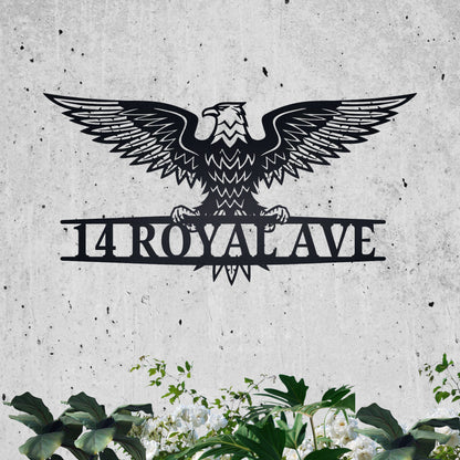 Custom Metal Address Sign with Eagle | Personalized House Number Plaque