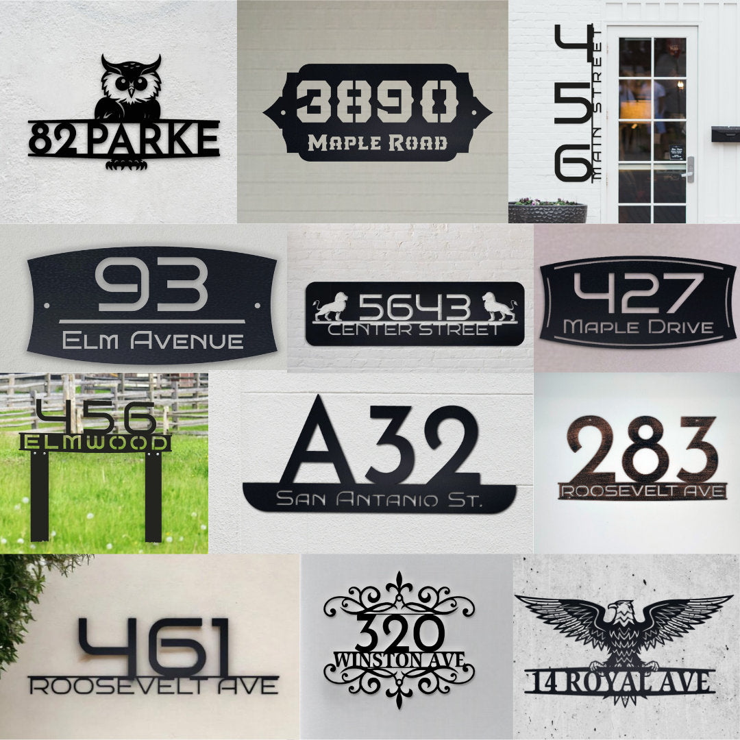 Modern Metal House Number Sign, Custom Street Name Address Plaque