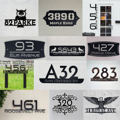 Modern Metal House Number Sign, Custom Street Name Address Plaque