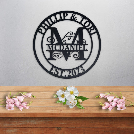 Personalized Metal Family Name Sign, Wedding Gift, Custom Door Hanger