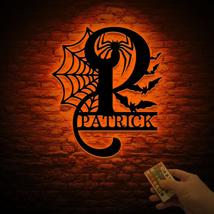 Personalized Halloween Letter Sign with LED Lights, Spooky Family Name Monogram