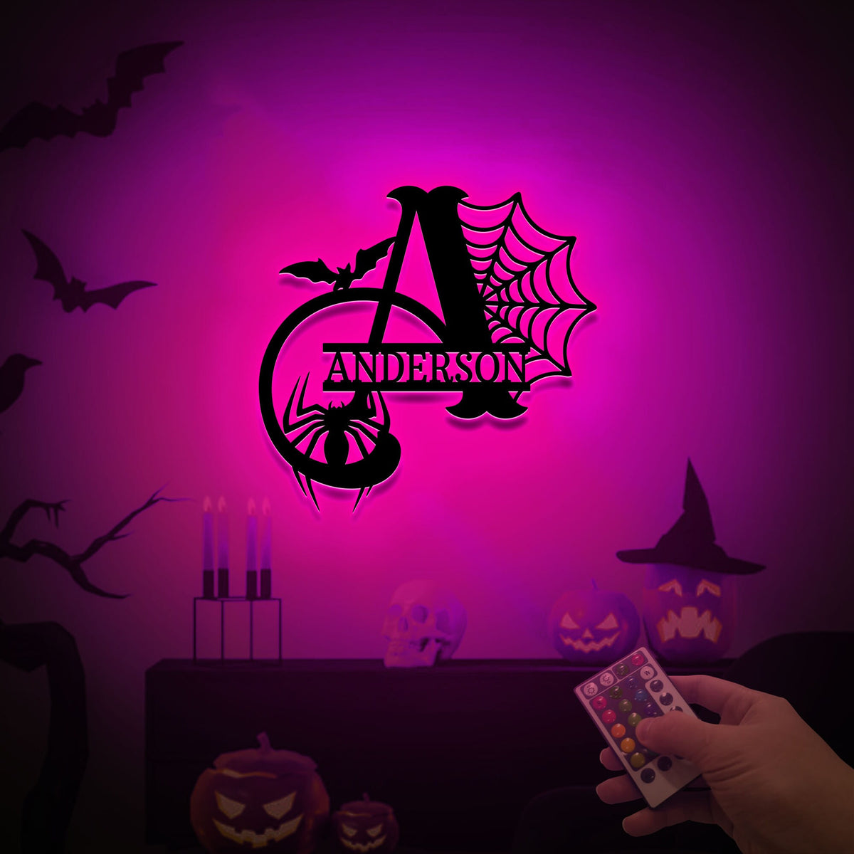 Personalized Halloween Letter Sign with LED Lights, Spooky Family Name Monogram