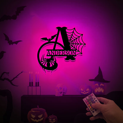 Personalized Halloween Letter Sign with LED Lights, Spooky Family Name Monogram