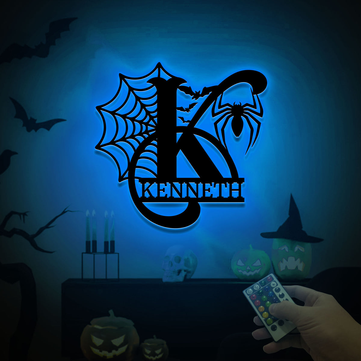 Personalized Halloween Letter Sign with LED Lights, Spooky Family Name Monogram