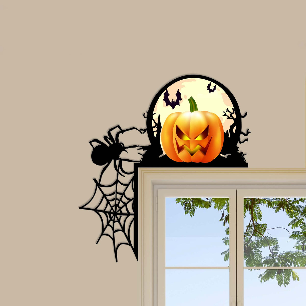 Halloween Door Corner Sign, Pumpkin, Spider Web Decor