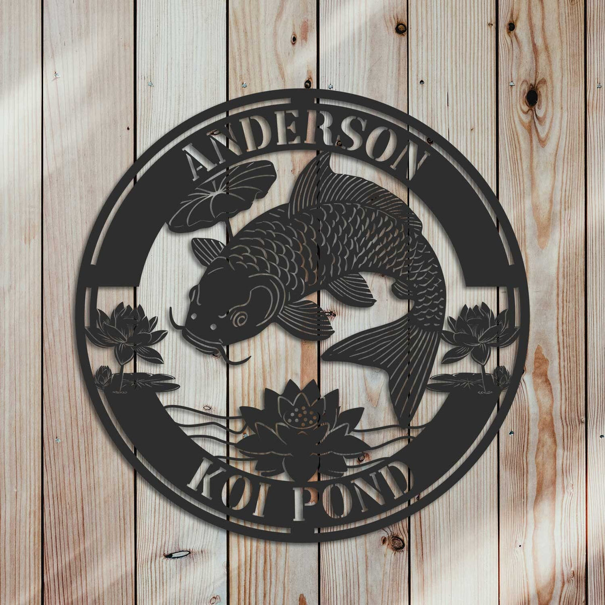 Personalized Koi Pond Decor, Koi Lotus Sign, Koi Fish Metal Sign, Outdoor Fish Sign, Custom Fish Sign, Koi Lotus Metal Art, Fish Wall Art