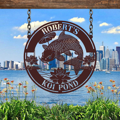 Personalized Koi Pond Decor, Koi Lotus Sign, Koi Fish Metal Sign, Outdoor Fish Sign, Custom Fish Sign, Koi Lotus Metal Art, Fish Wall Art