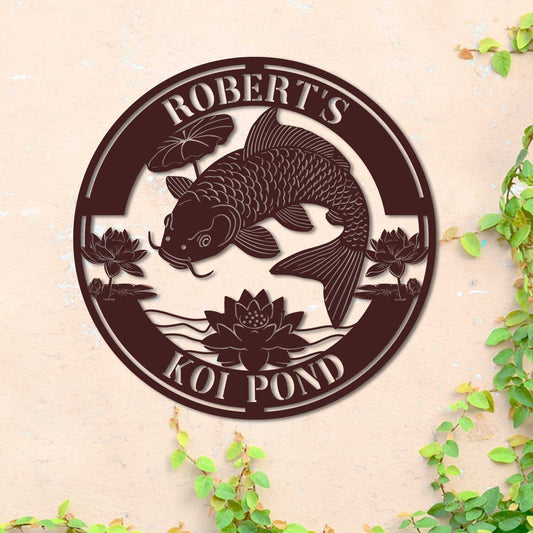 Personalized Koi Pond Decor, Koi Lotus Sign, Koi Fish Metal Sign, Outdoor Fish Sign, Custom Fish Sign, Koi Lotus Metal Art, Fish Wall Art