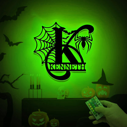 Personalized Halloween Letter Sign with LED Lights, Spooky Family Name Monogram