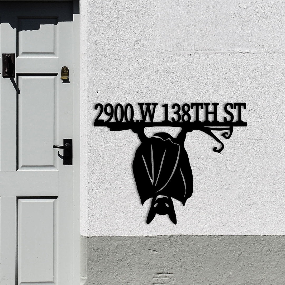Personalized Bat Address Sign, Custom Metal House Number Plaque, Fall Home Decor