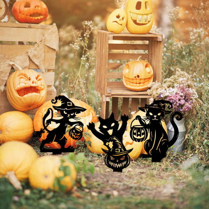 Black Metal Halloween Cat Yard Stake, Spooky Garden Decor
