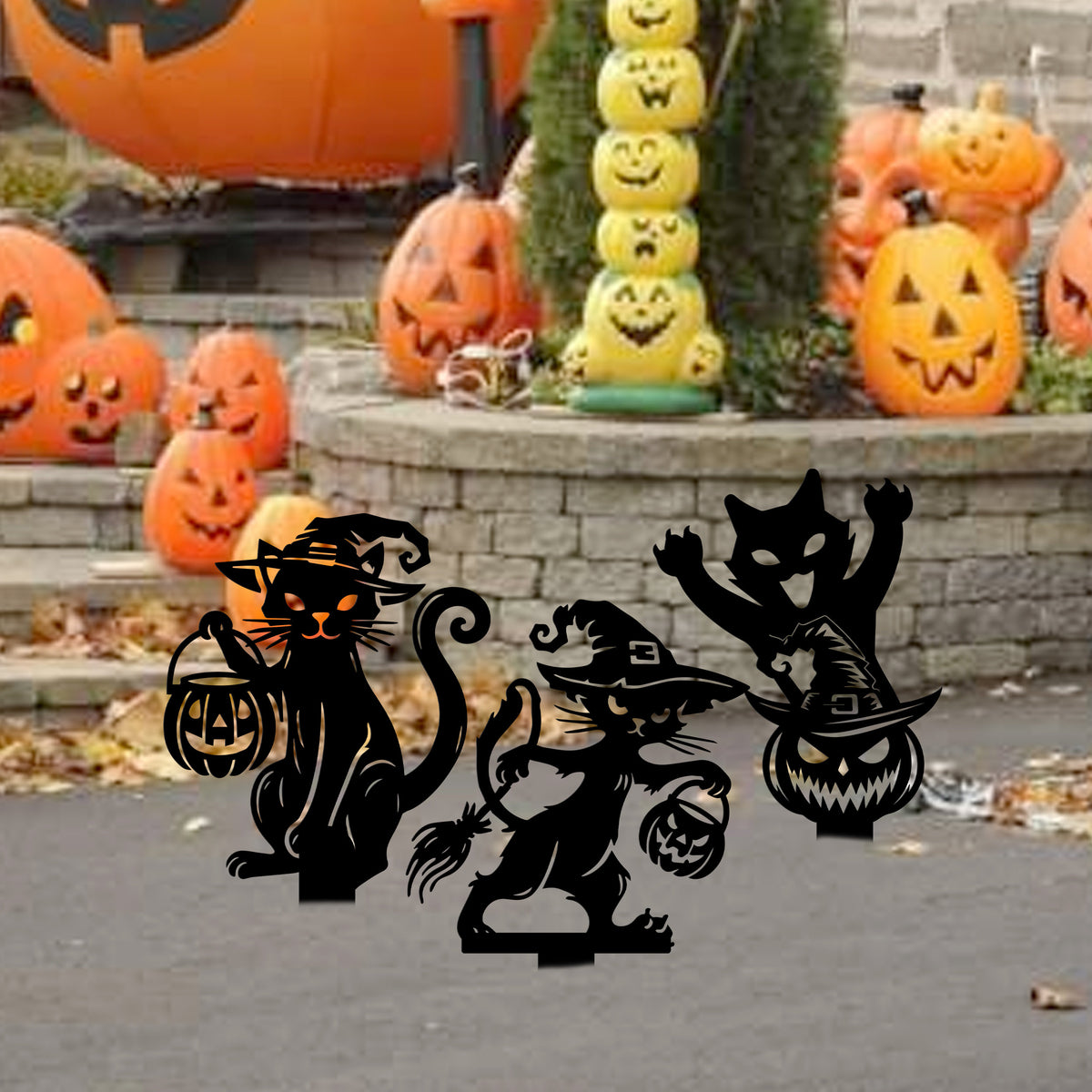 Black Metal Halloween Cat Yard Stake, Spooky Garden Decor