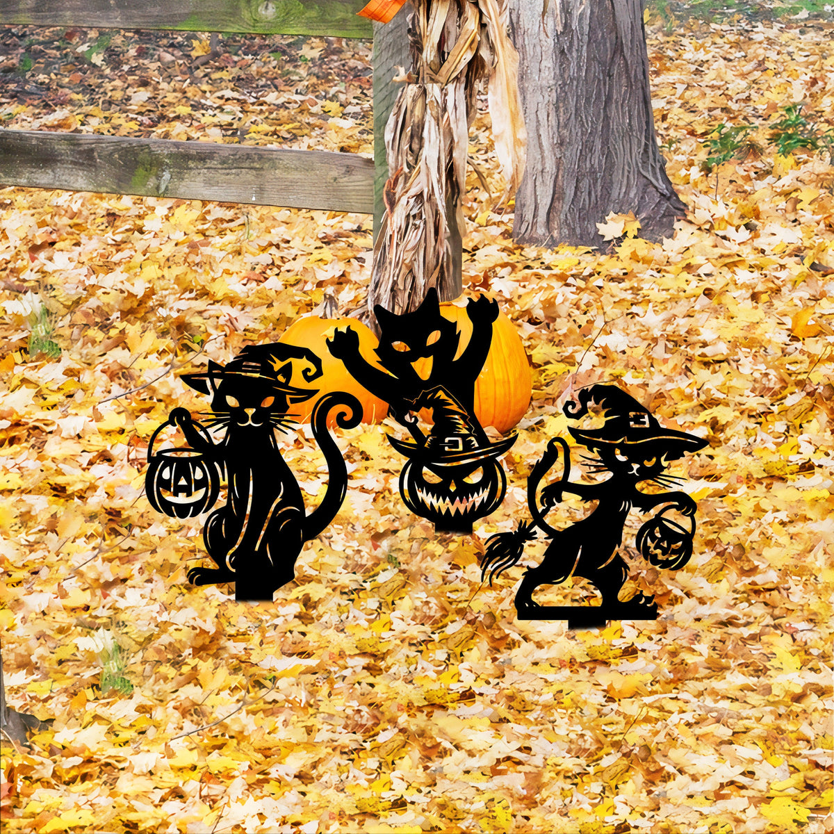 Black Metal Halloween Cat Yard Stake, Spooky Garden Decor