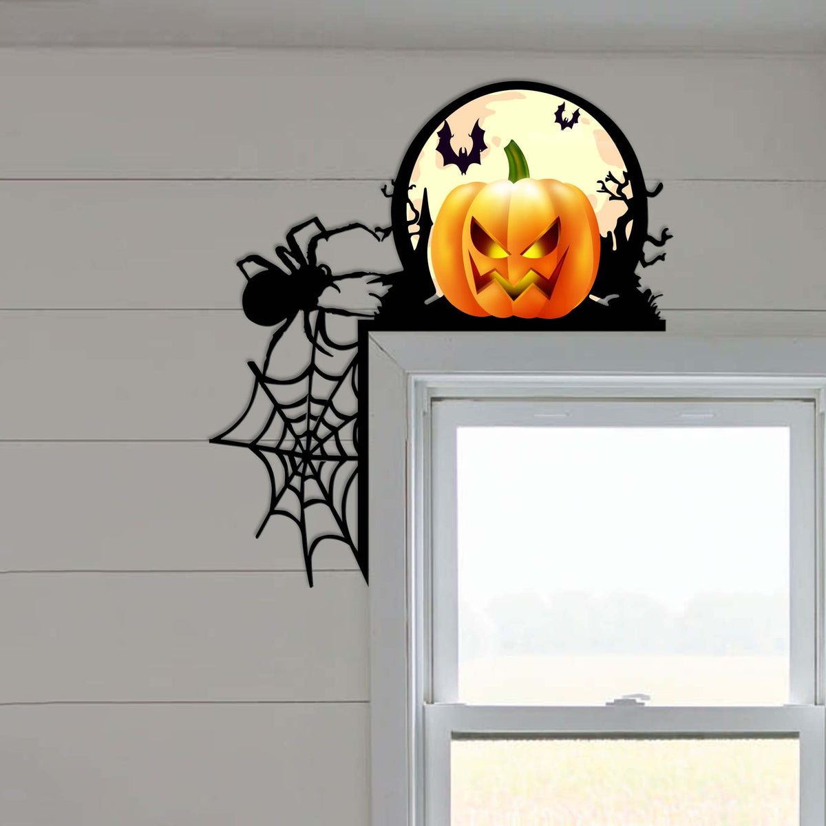 Halloween Door Corner Sign, Pumpkin, Spider Web Decor