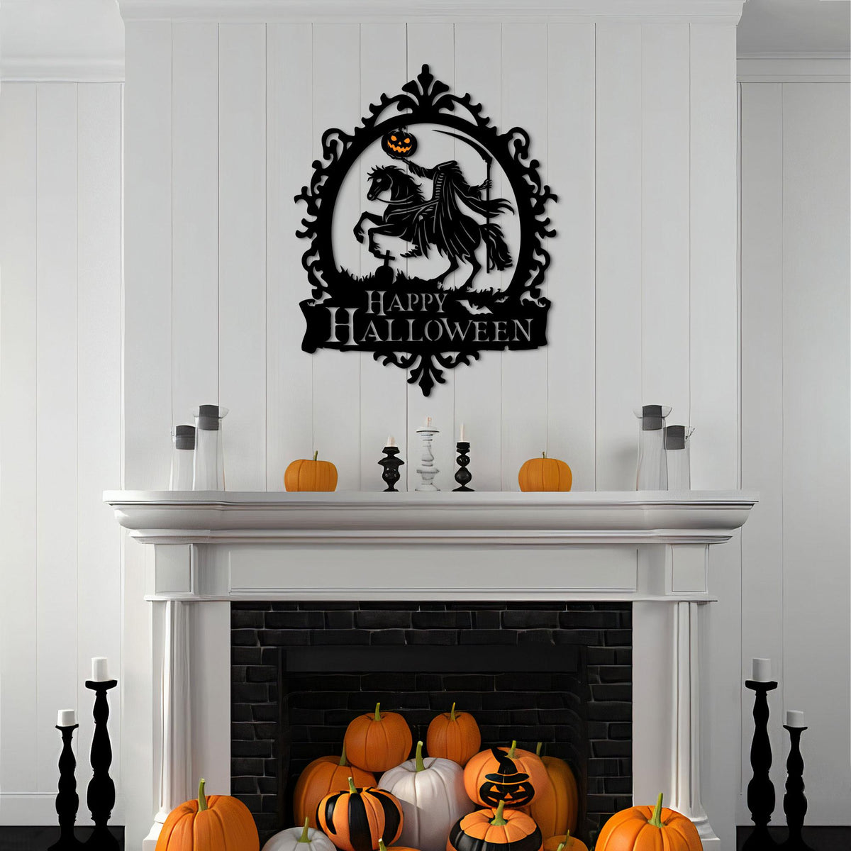 LED Headless Horseman Metal Halloween Sign, Spooky Party Decor
