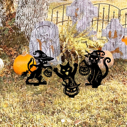 Black Metal Halloween Cat Yard Stake, Spooky Garden Decor