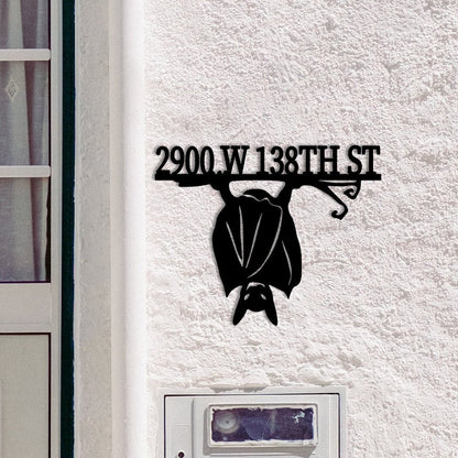 Personalized Bat Address Sign, Custom Metal House Number Plaque, Fall Home Decor