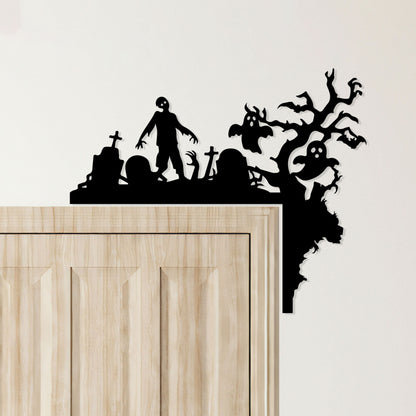 Metal Halloween Door Corner Sign, Spooky Silhouette Decor