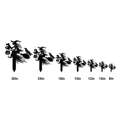 Witch on Broomstick Metal Yard Stake, Halloween Outdoor Decor