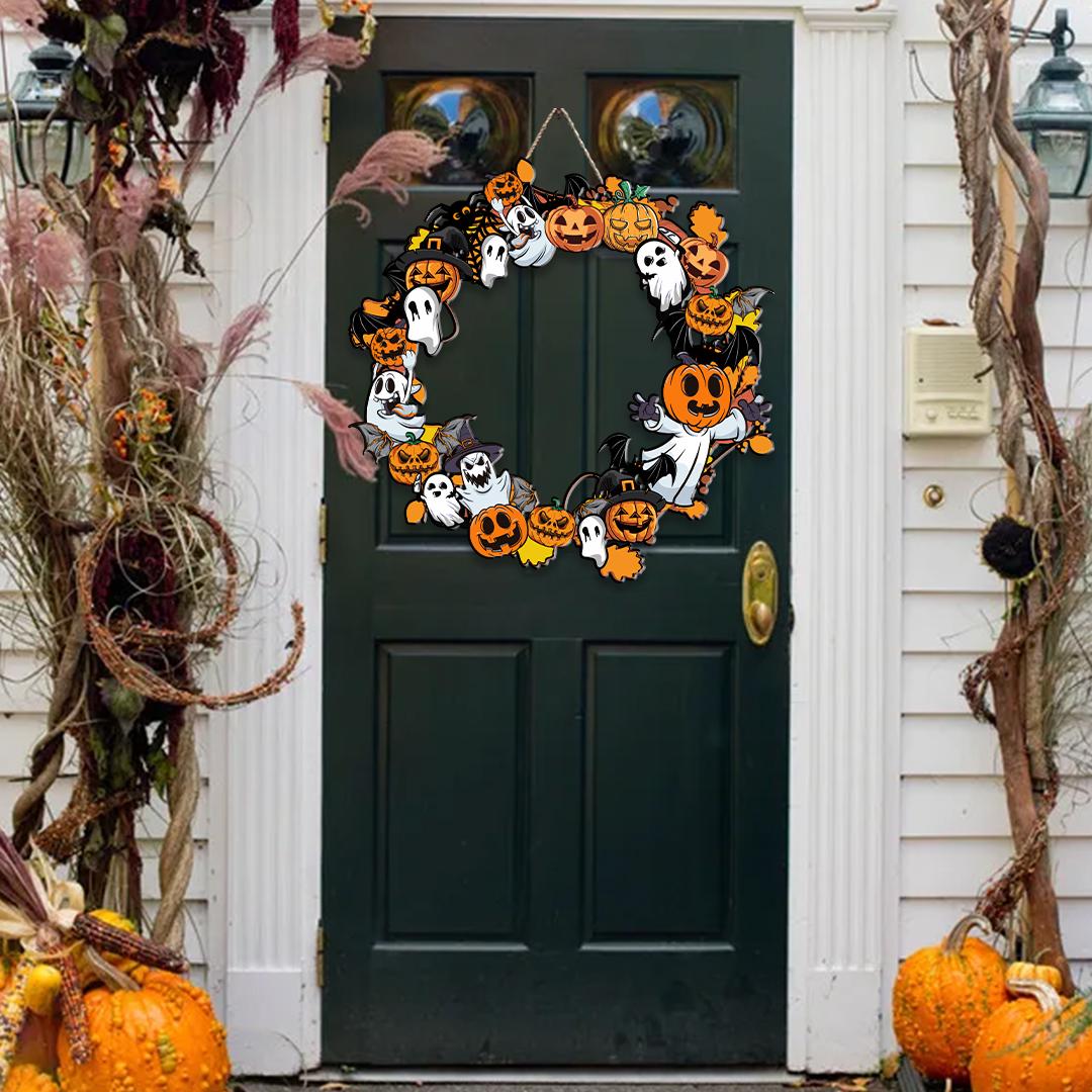 Halloween Ghost Pumpkin Wreath, Spooky Polywood Door Hanger