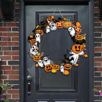 Halloween Ghost Pumpkin Wreath, Spooky Polywood Door Hanger