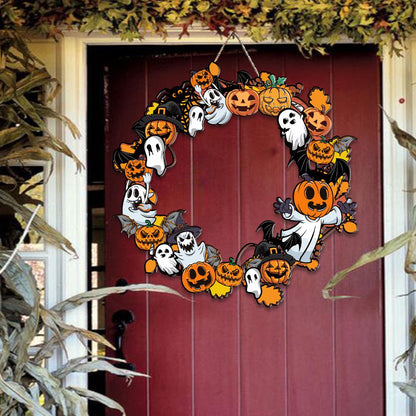 Halloween Ghost Pumpkin Wreath, Spooky Polywood Door Hanger