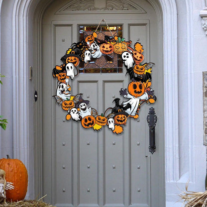 Halloween Ghost Pumpkin Wreath, Spooky Polywood Door Hanger