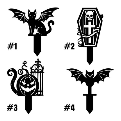 Halloween Metal Garden Stakes, Pumpkin, Tombstone, Cat, Bat