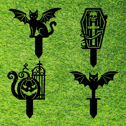 Halloween Metal Garden Stakes, Pumpkin, Tombstone, Cat, Bat