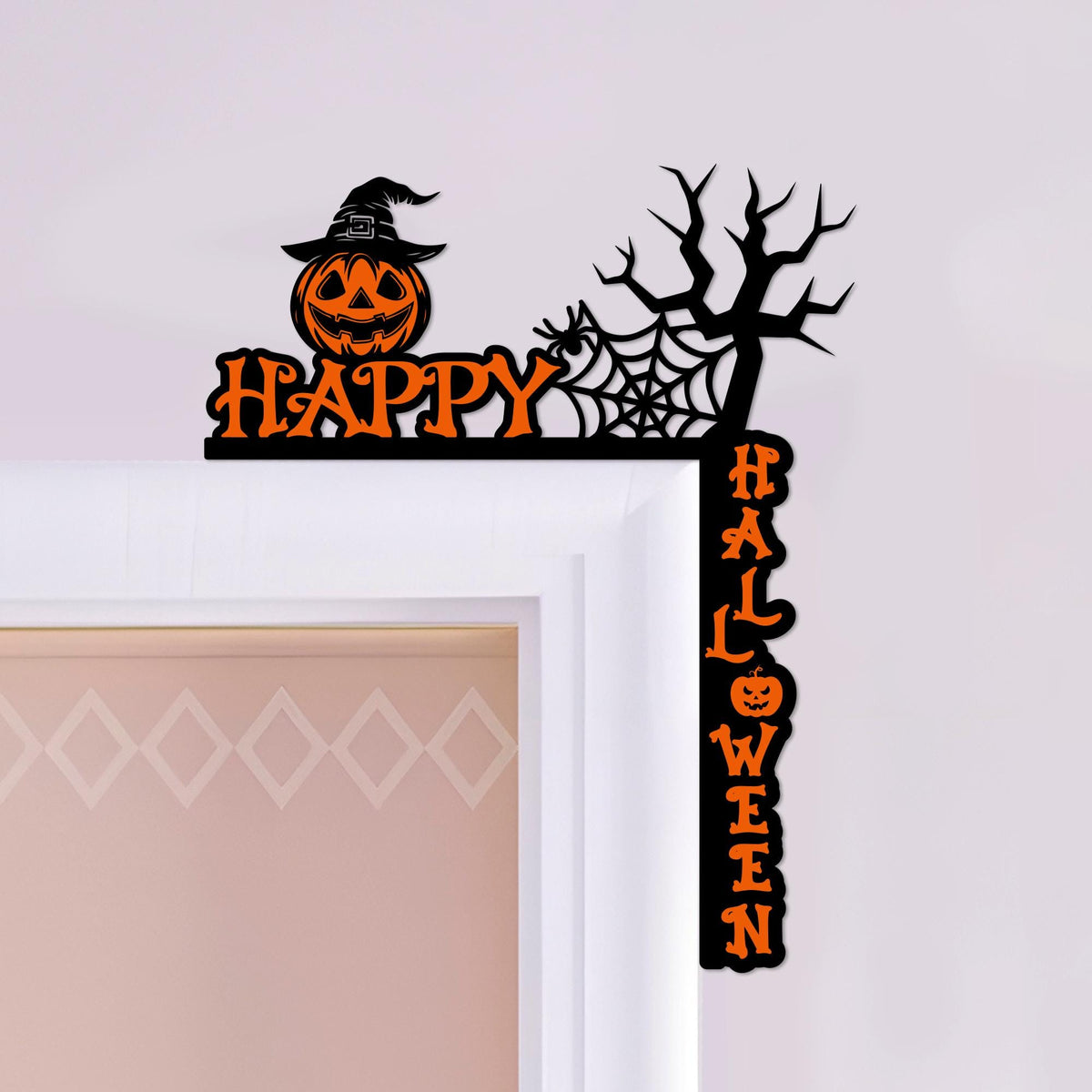 Halloween Door Corner Sign, Spooky Spiderweb Pumpkin, Polywood Decor