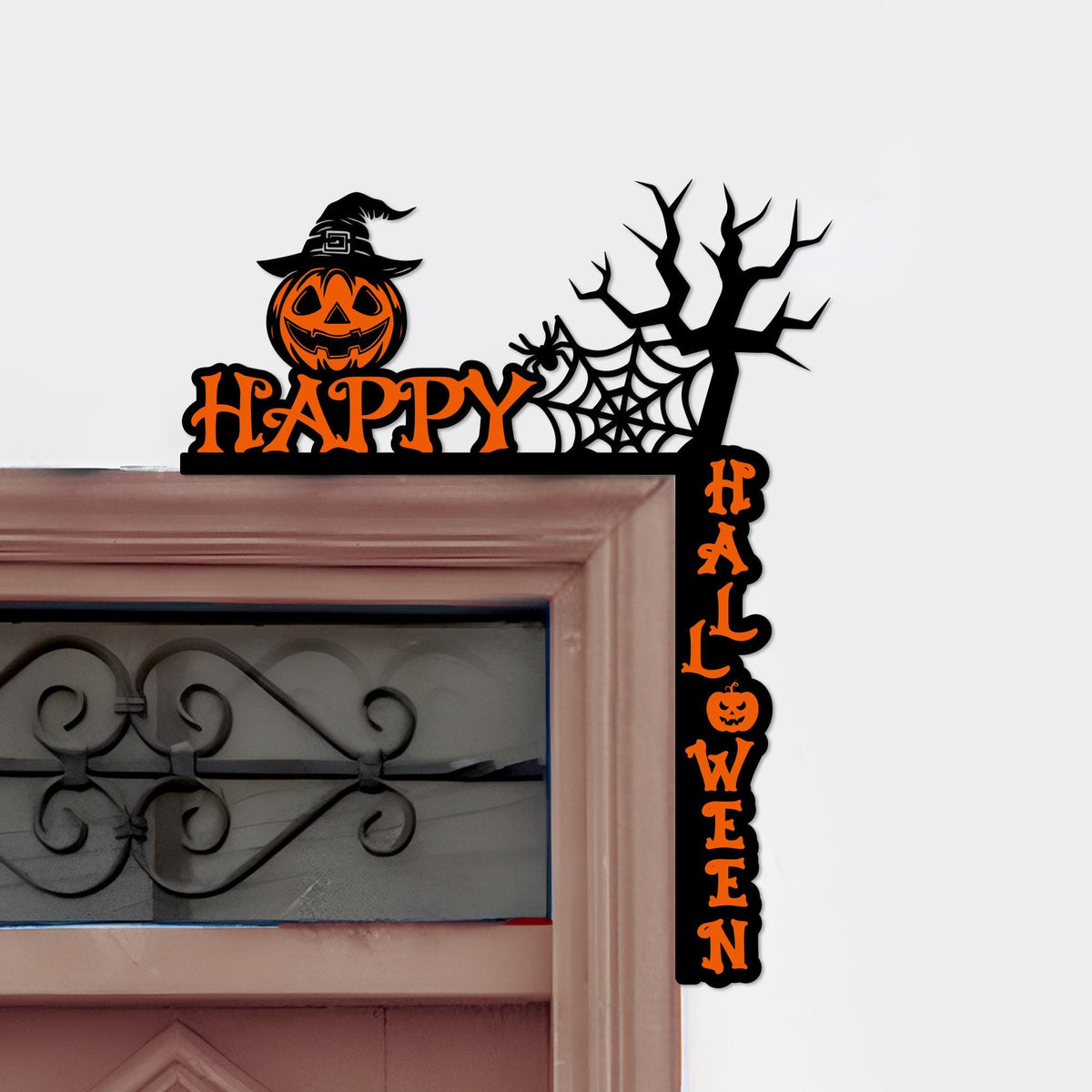 Halloween Door Corner Sign, Spooky Spiderweb Pumpkin, Polywood Decor