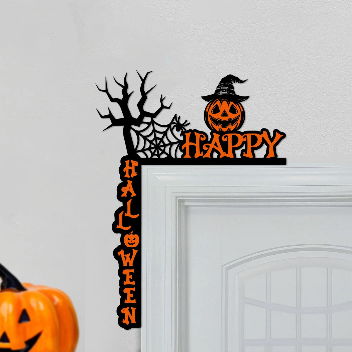 Halloween Door Corner Sign, Spooky Spiderweb Pumpkin, Polywood Decor