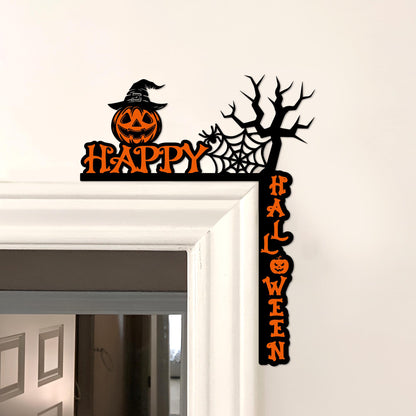 Halloween Door Corner Sign, Spooky Spiderweb Pumpkin, Polywood Decor