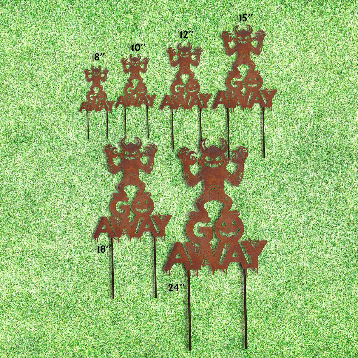 Rusty Metal Monster 'Go Away' Halloween Garden Sign