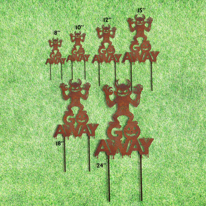 Rusty Metal Monster 'Go Away' Halloween Garden Sign