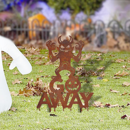 Rusty Metal Monster 'Go Away' Halloween Garden Sign
