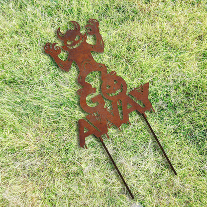 Rusty Metal Monster 'Go Away' Halloween Garden Sign