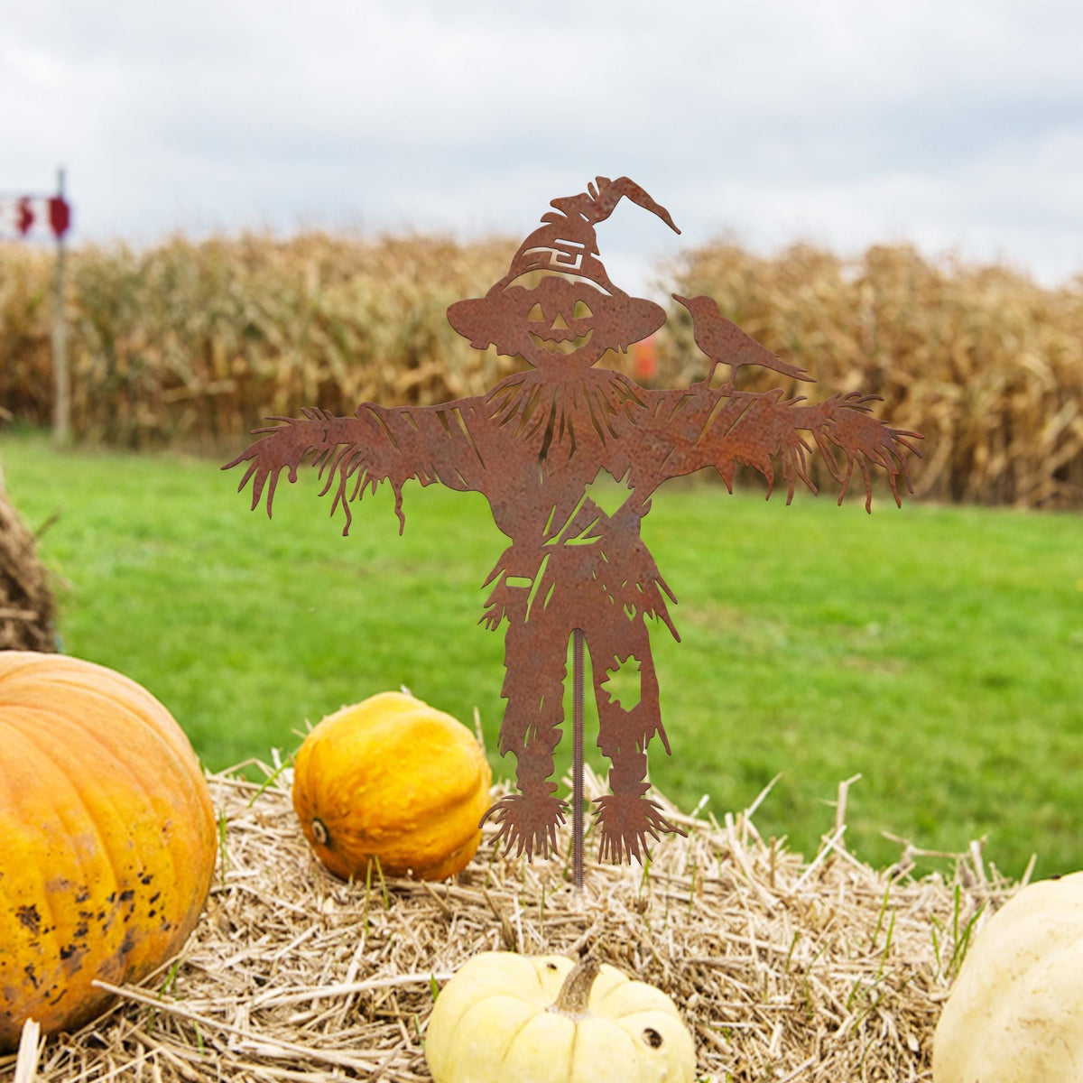 Rustic Metal Scarecrow Garden Stake, Halloween Yard Art
